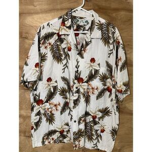 Two Palms Aloha Hawaiian Luau Floral Rayon Coconut Button Down Shirt XL Orchid